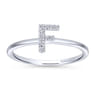 14K White Gold Pave Diamond Uppercase F Initial Ring - 0.05 ct