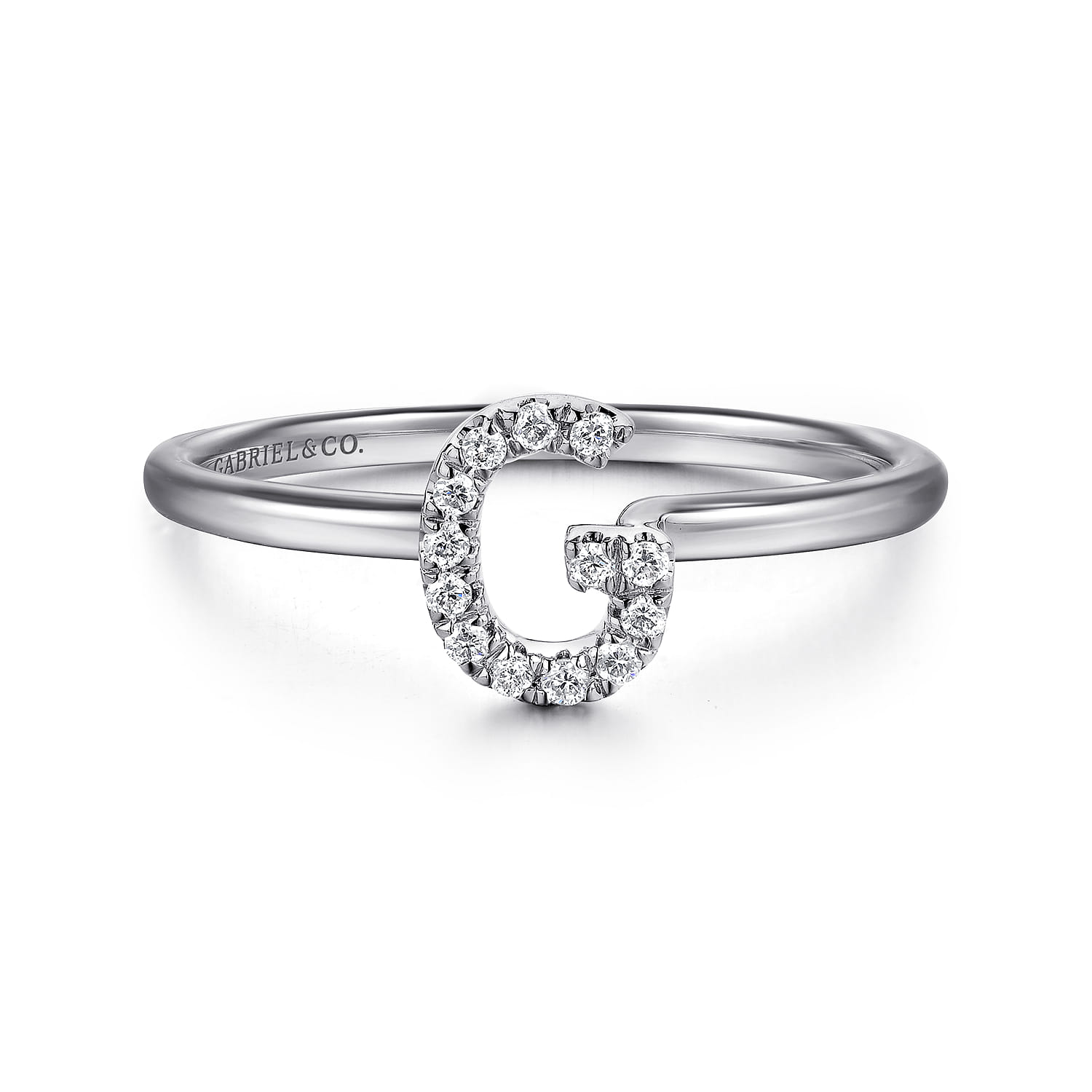 14K White Gold Pave Diamond Uppercase G Initial Ring - 0.07 ct - Shot 1