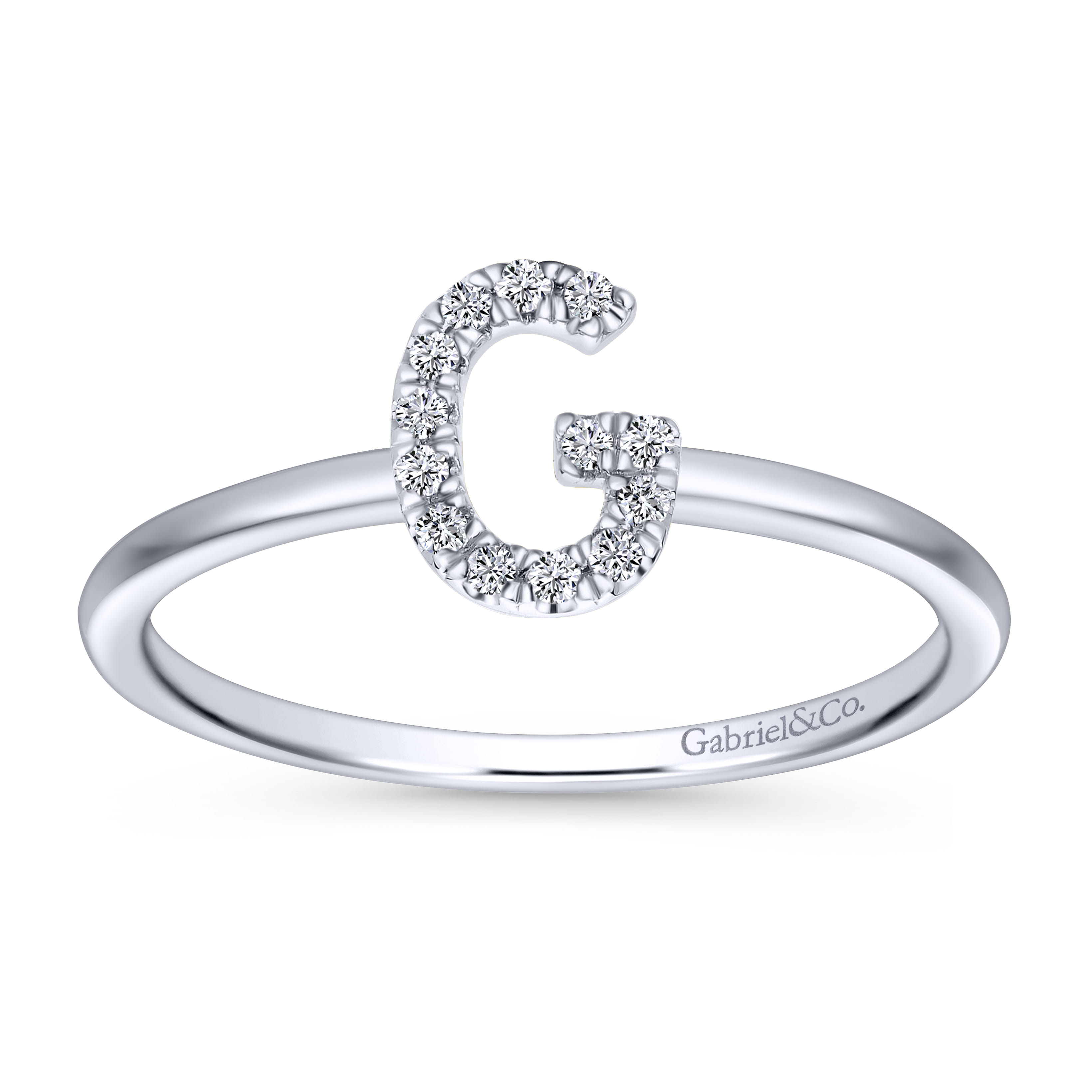 14K White Gold Pave Diamond Uppercase G Initial Ring - 0.07 ct - Shot 4