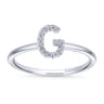 14K White Gold Pave Diamond Uppercase G Initial Ring - 0.07 ct