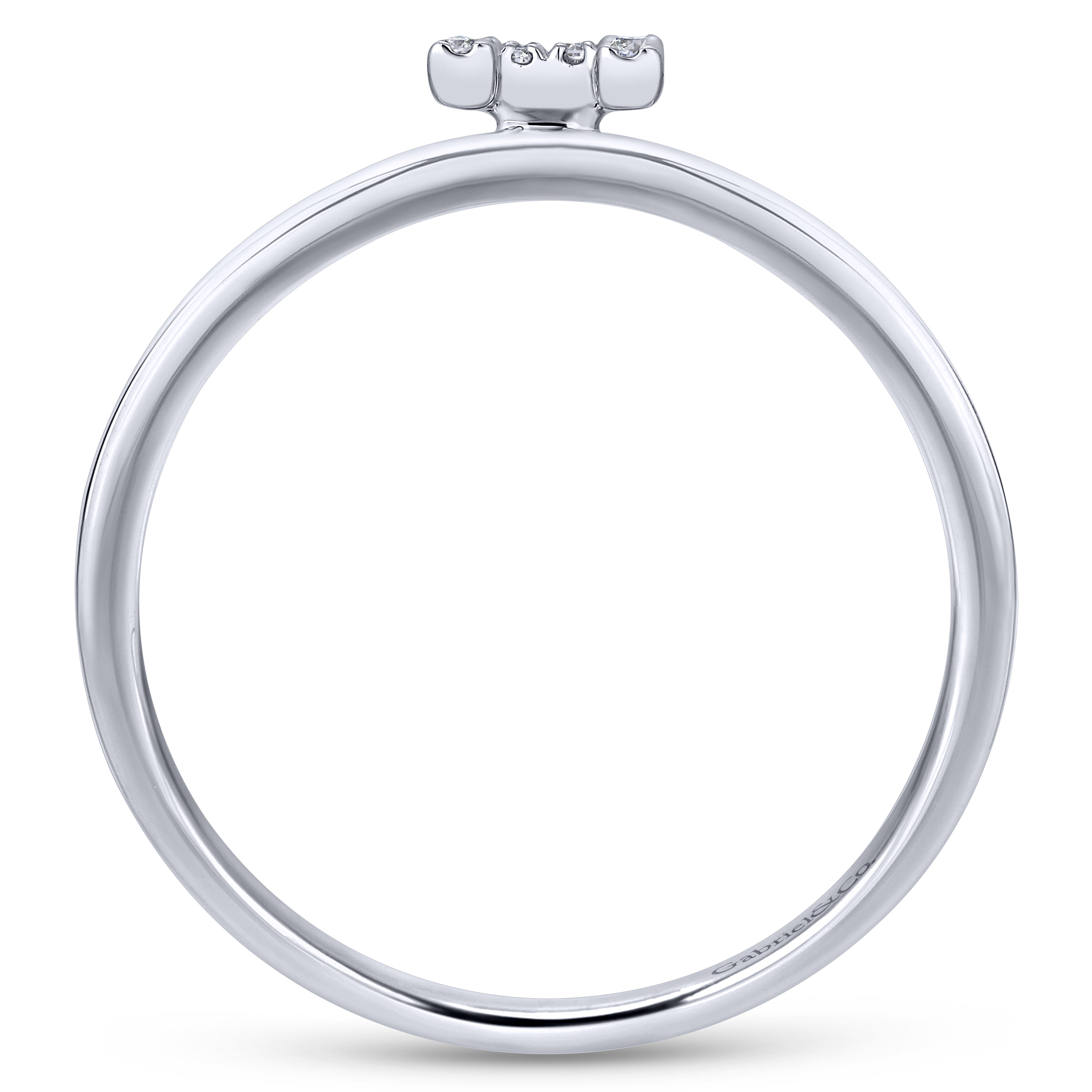 14K White Gold Pave Diamond Uppercase H Initial Ring - 0.07 ct - Shot 2