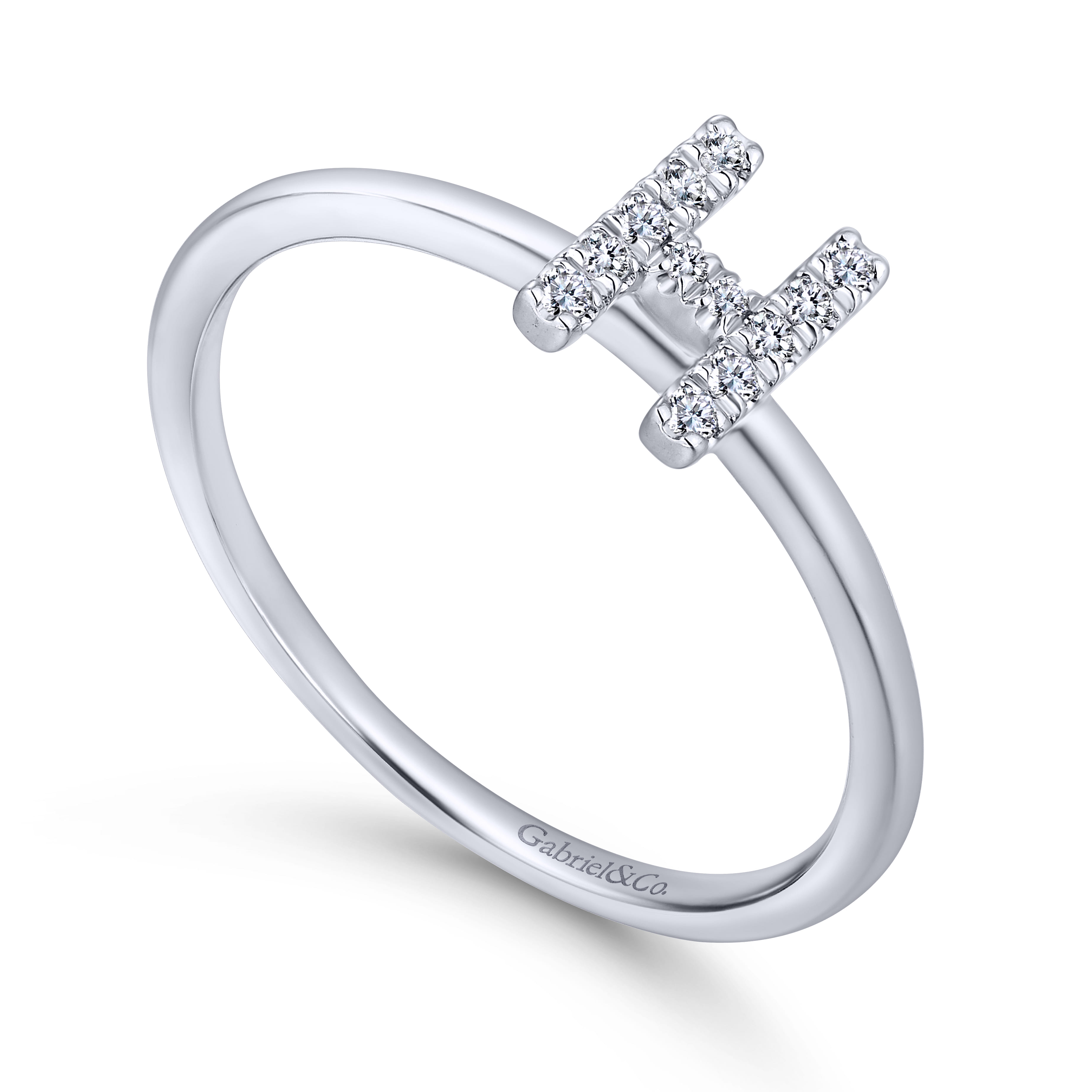 14K White Gold Pave Diamond Uppercase H Initial Ring - 0.07 ct - Shot 3