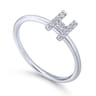 14K White Gold Pave Diamond Uppercase H Initial Ring - 0.07 ct