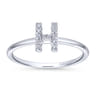 14K White Gold Pave Diamond Uppercase H Initial Ring - 0.07 ct