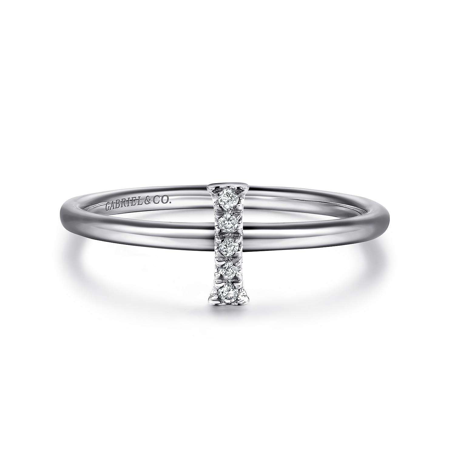 14K White Gold Pave Diamond Uppercase I Initial Ring - 0.03 ct - Shot 1