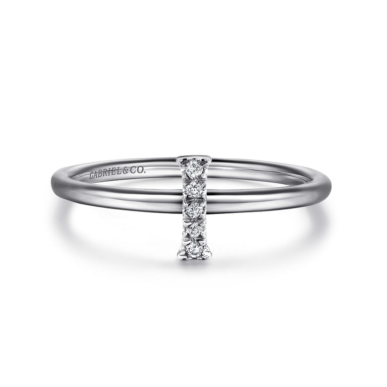 14K White Gold Pave Diamond Uppercase I Initial Ring - 0.03 ct - Shot 1