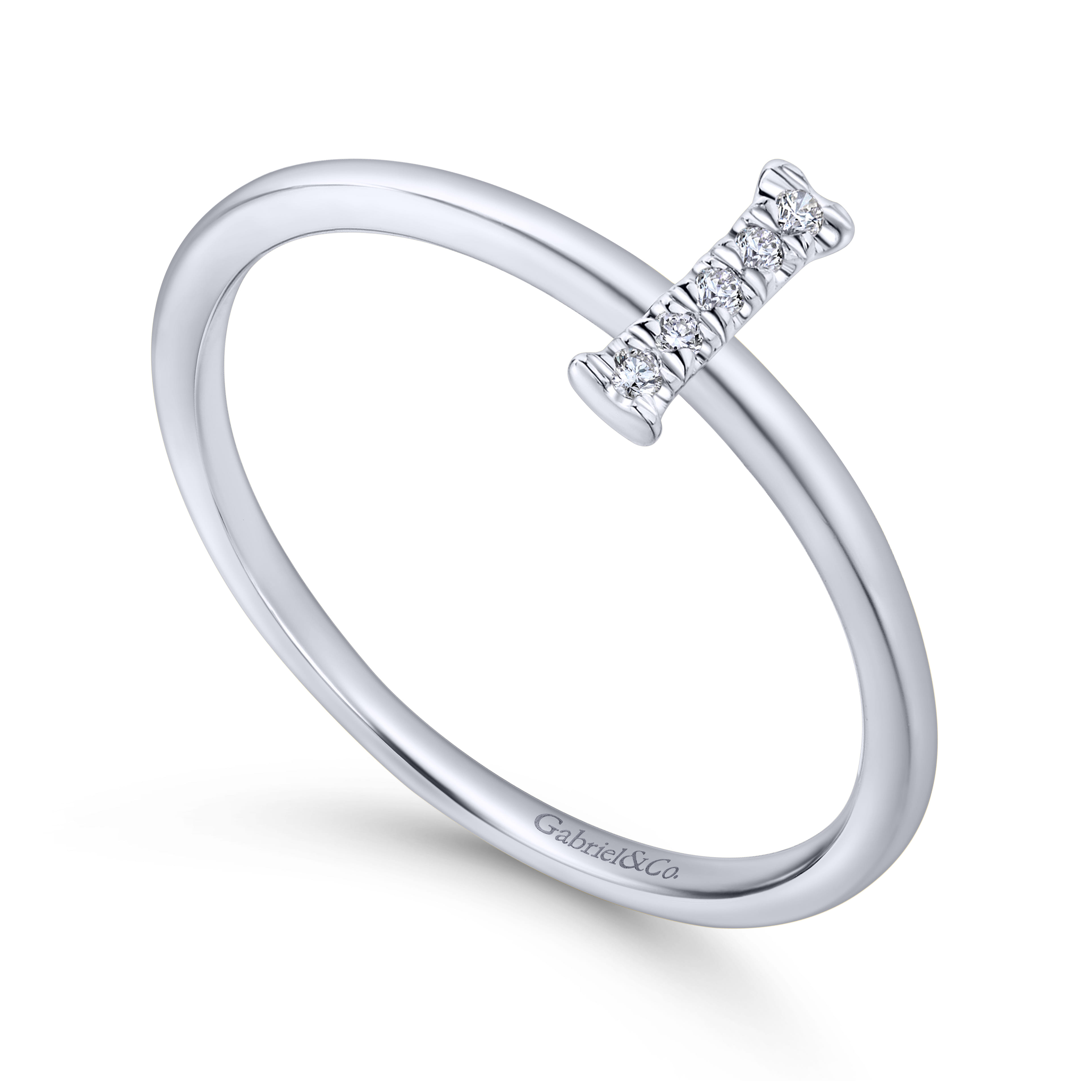 14K White Gold Pave Diamond Uppercase I Initial Ring - 0.03 ct - Shot 3
