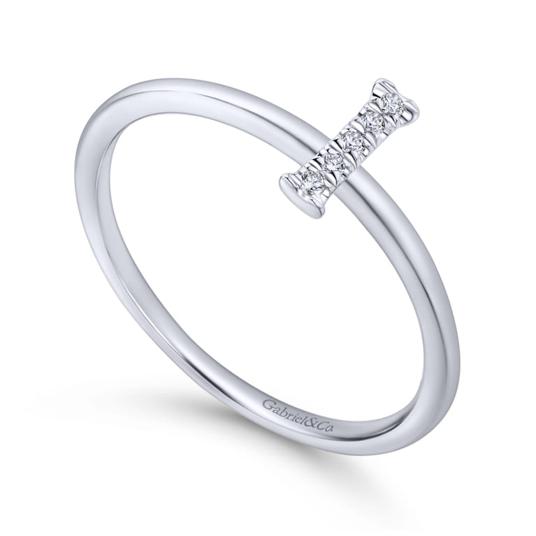 14K White Gold Pave Diamond Uppercase I Initial Ring - 0.03 ct - Shot 3
