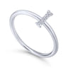 14K White Gold Pave Diamond Uppercase I Initial Ring - 0.03 ct