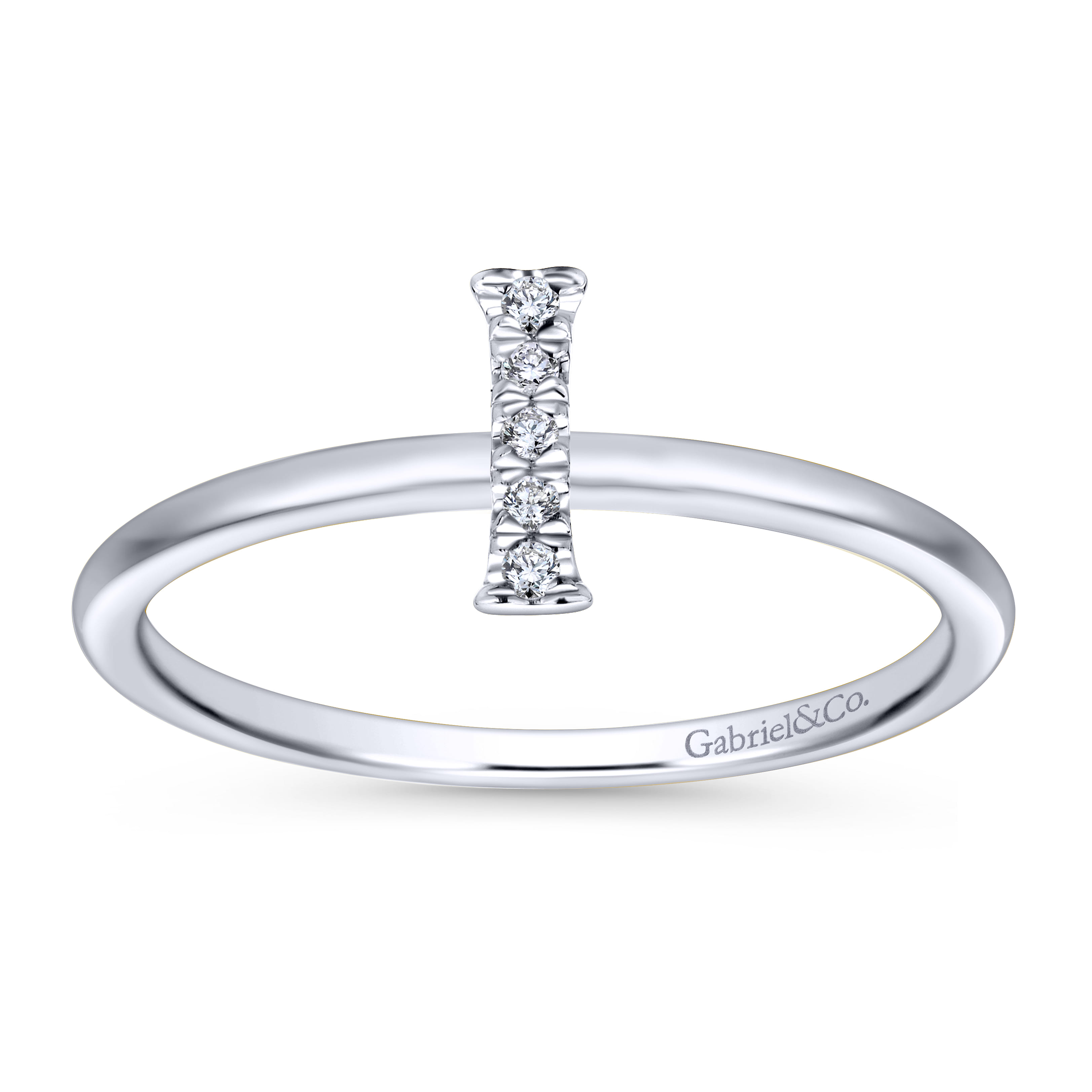 14K White Gold Pave Diamond Uppercase I Initial Ring - 0.03 ct - Shot 4