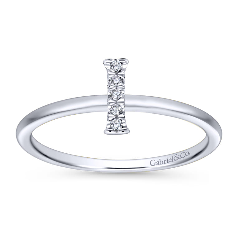 14K White Gold Pave Diamond Uppercase I Initial Ring - 0.03 ct - Shot 4