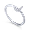 14K White Gold Pave Diamond Uppercase J Initial Ring - 0.04 ct