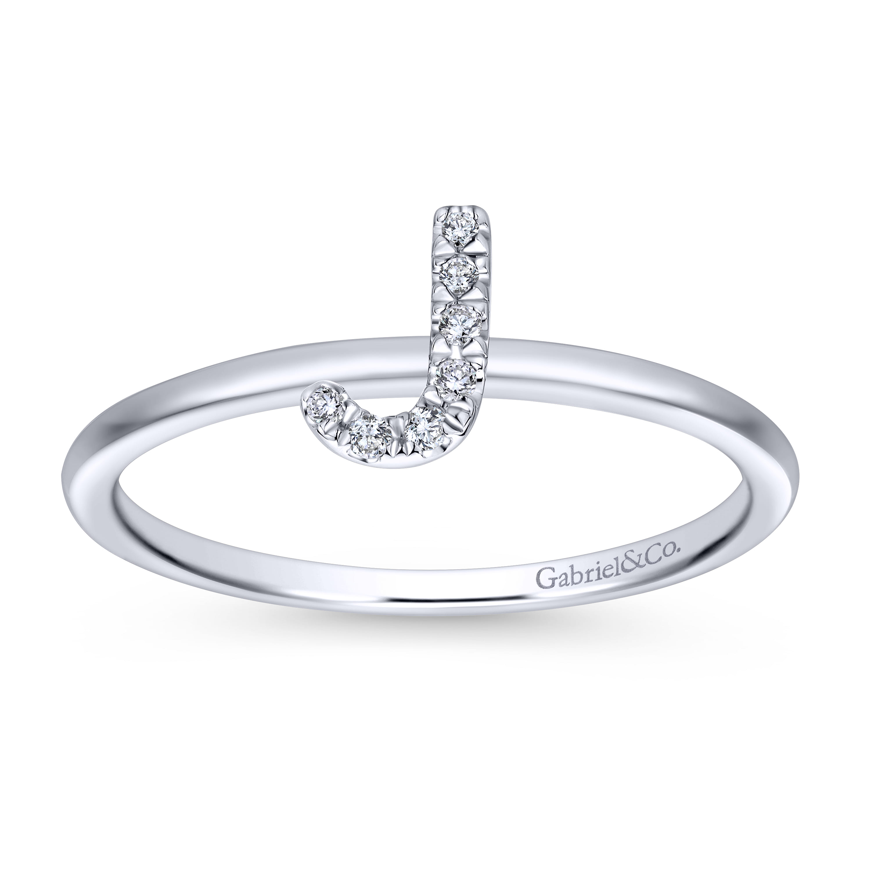 14K White Gold Pave Diamond Uppercase J Initial Ring - 0.04 ct - Shot 4