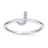 14K White Gold Pave Diamond Uppercase J Initial Ring - 0.04 ct