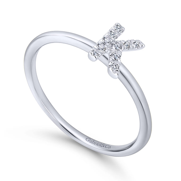 14K White Gold Pave Diamond Uppercase K Initial Ring - 0.05 ct - Shot 3