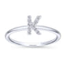 14K White Gold Pave Diamond Uppercase K Initial Ring - 0.05 ct