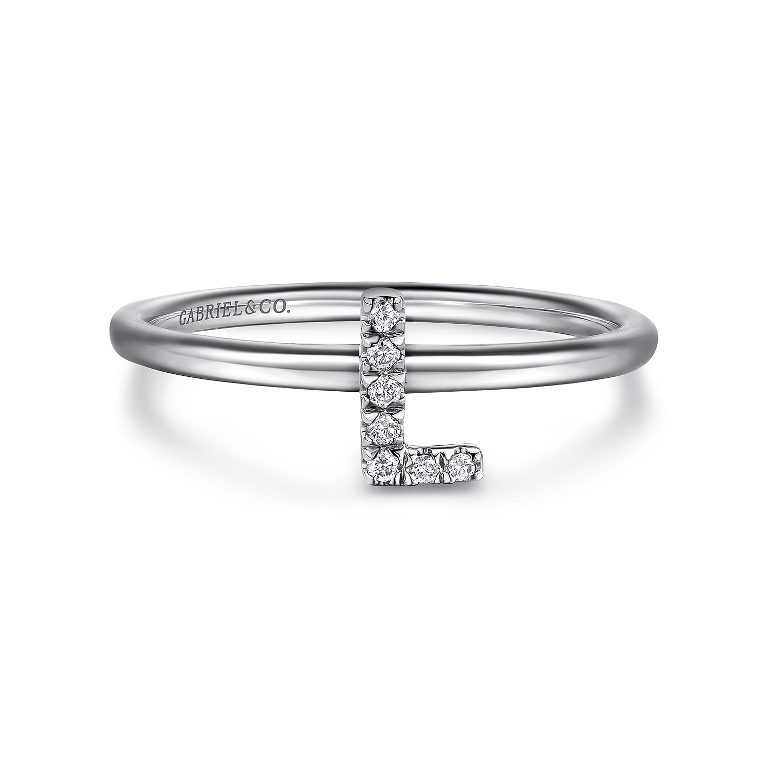 14K White Gold Pave Diamond Uppercase L Initial Ring - 0.04 ct - Shot 1