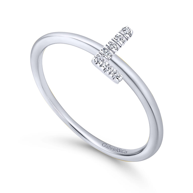 14K White Gold Pave Diamond Uppercase L Initial Ring - 0.04 ct - Shot 3