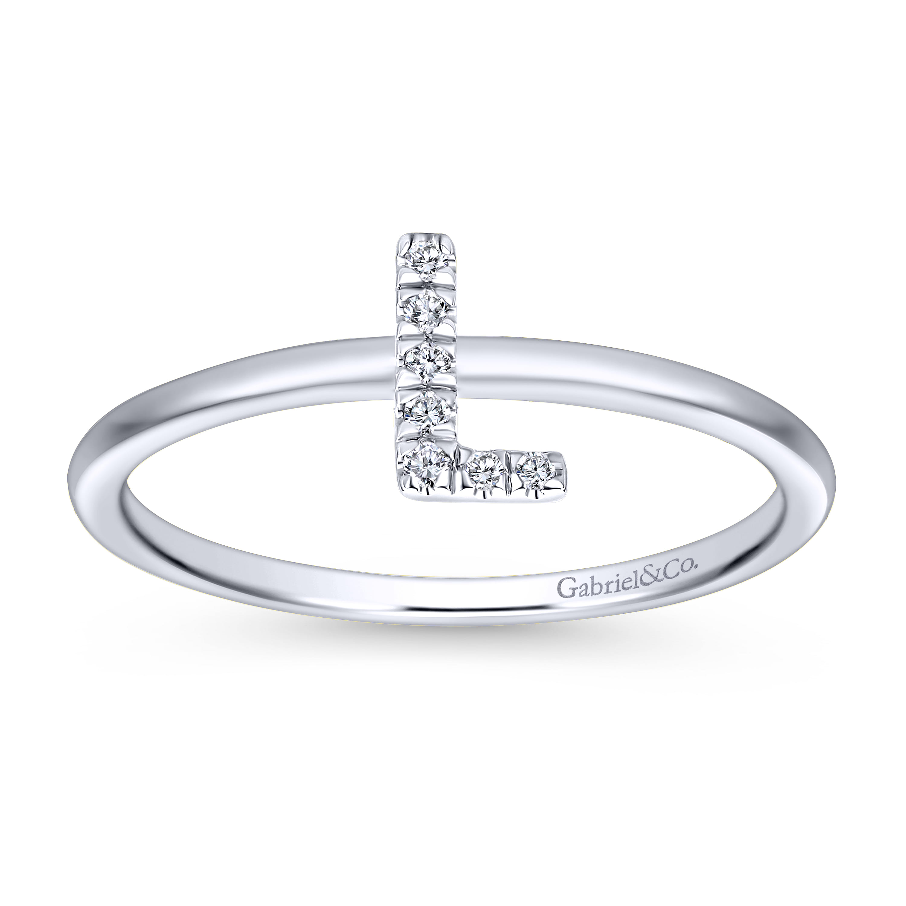 14K White Gold Pave Diamond Uppercase L Initial Ring - 0.04 ct - Shot 4