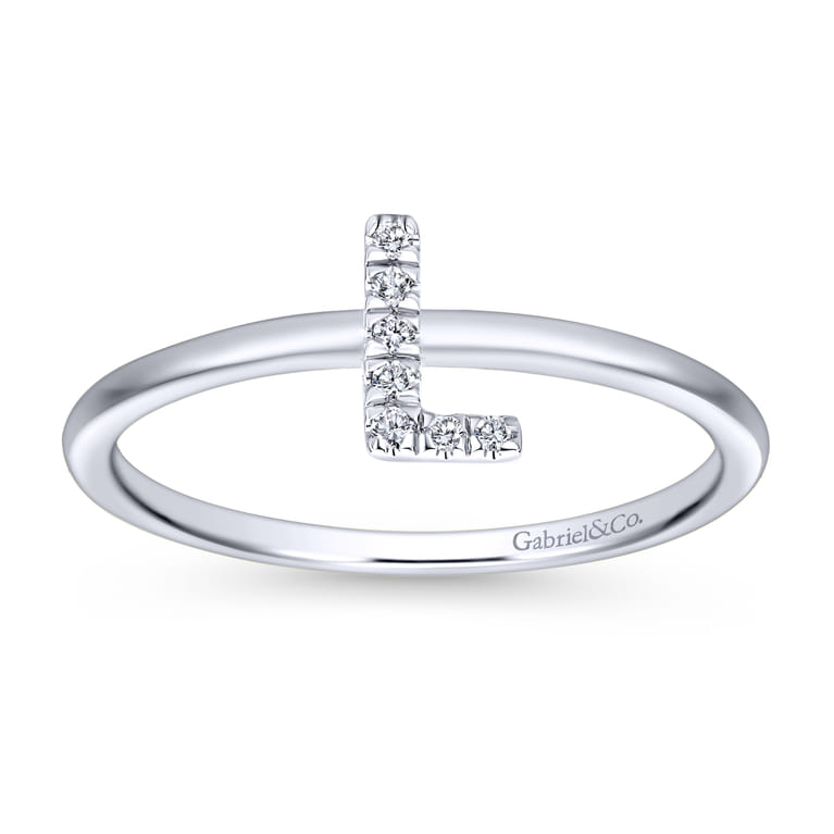 14K White Gold Pave Diamond Uppercase L Initial Ring - 0.04 ct - Shot 4