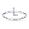 14K White Gold Pave Diamond Uppercase L Initial Ring - 0.04 ct