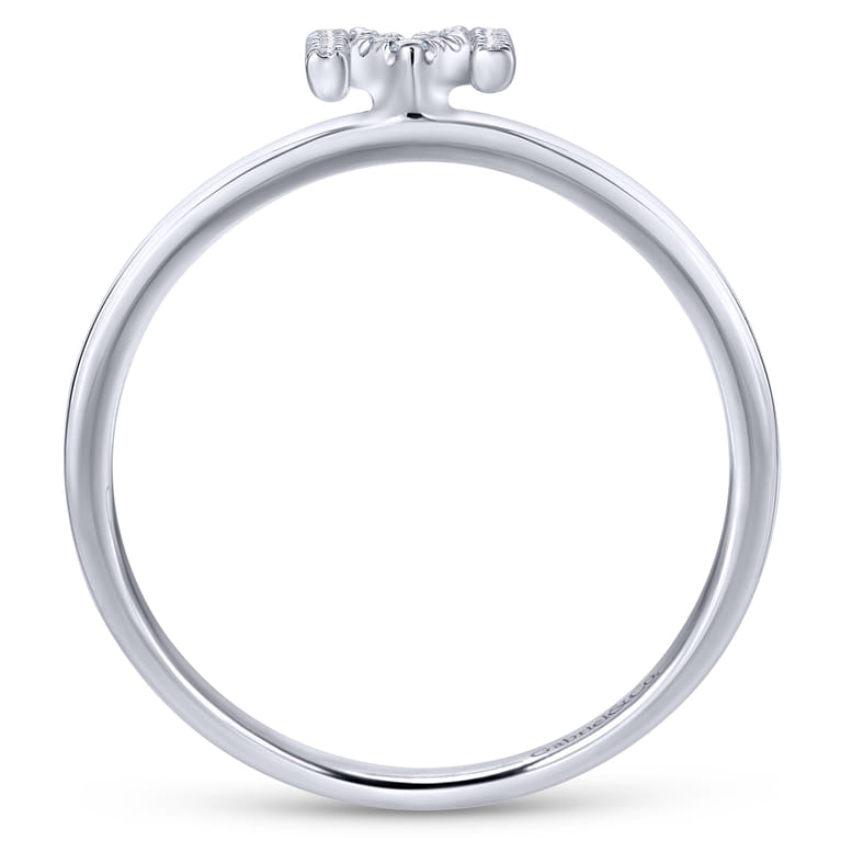 14K White Gold Pave Diamond Uppercase M Initial Ring - 0.07 ct - Shot 2