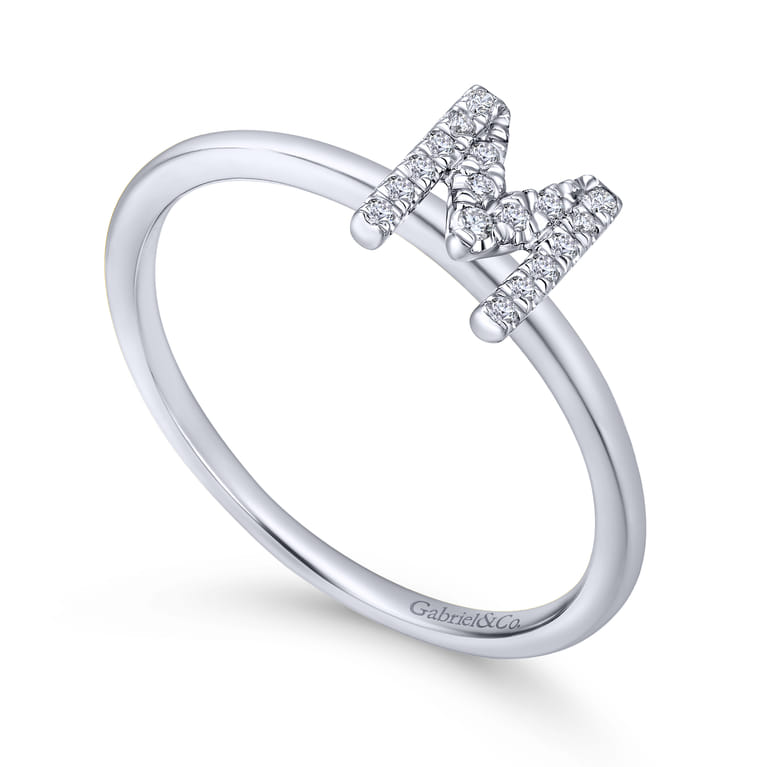14K White Gold Pave Diamond Uppercase M Initial Ring - 0.07 ct - Shot 3