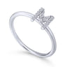 14K White Gold Pave Diamond Uppercase M Initial Ring - 0.07 ct