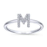 14K White Gold Pave Diamond Uppercase M Initial Ring - 0.07 ct
