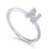 14K White Gold Pave Diamond Uppercase N Initial Ring - 0.06 ct