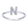 14K White Gold Pave Diamond Uppercase N Initial Ring - 0.06 ct