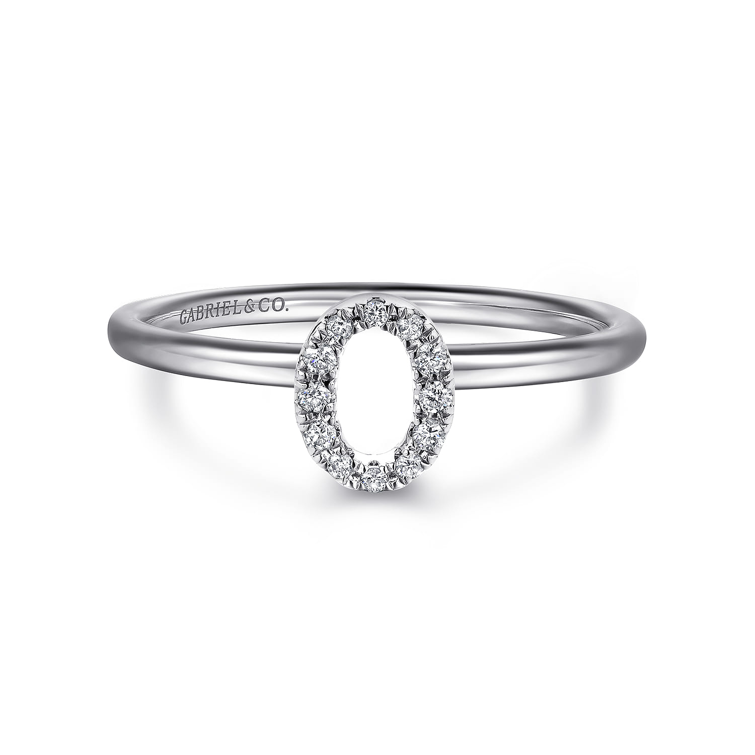 14K White Gold Pave Diamond Uppercase O Initial Ring - 0.06 ct - Shot 1