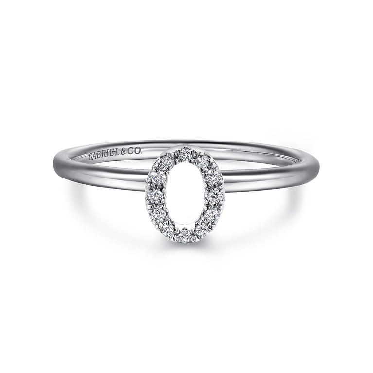 14K White Gold Pave Diamond Uppercase O Initial Ring - 0.06 ct - Shot 1