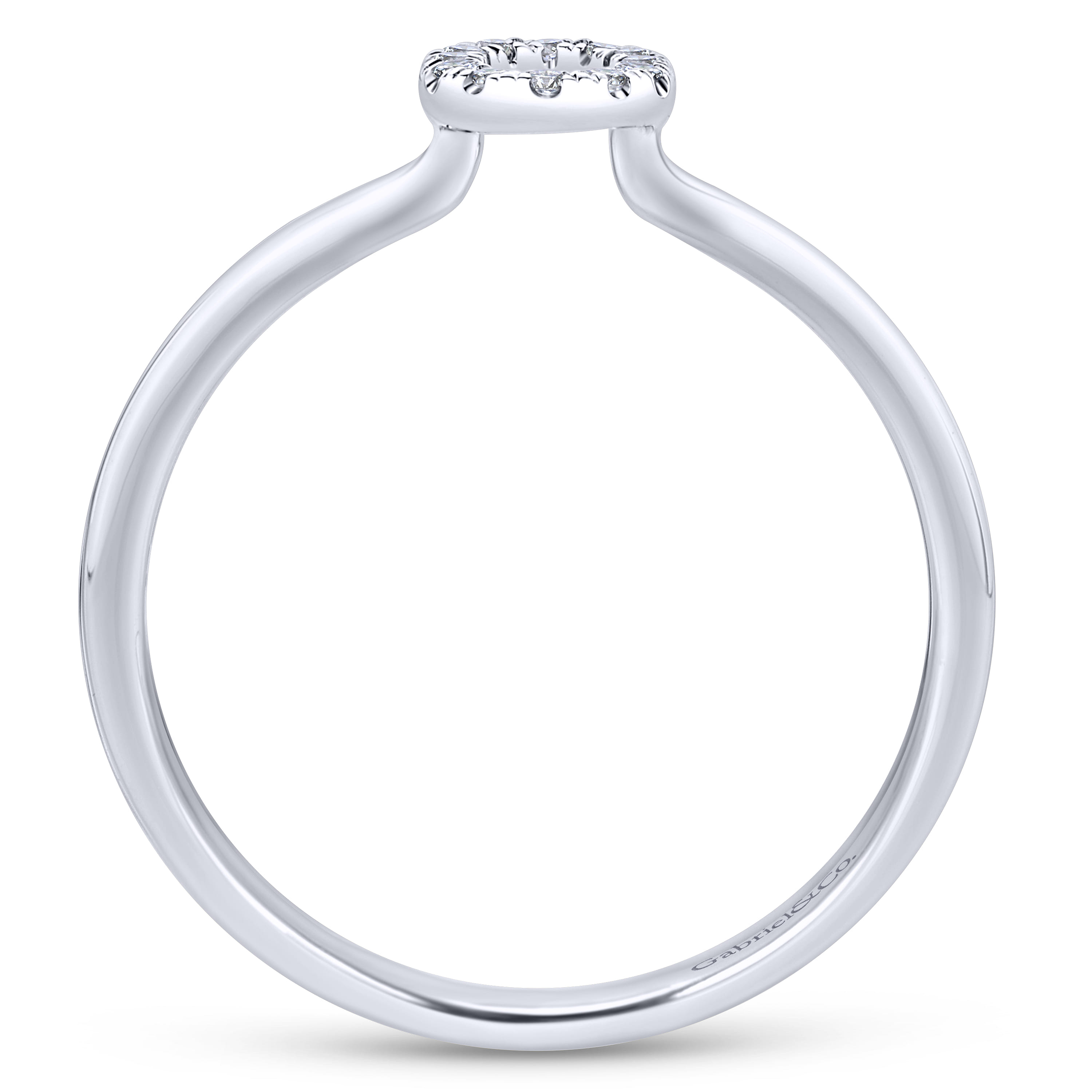 14K White Gold Pave Diamond Uppercase O Initial Ring - 0.06 ct - Shot 2