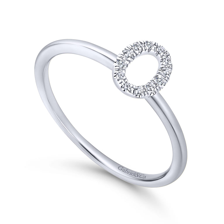 14K White Gold Pave Diamond Uppercase O Initial Ring - 0.06 ct - Shot 3