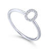 14K White Gold Pave Diamond Uppercase O Initial Ring - 0.06 ct