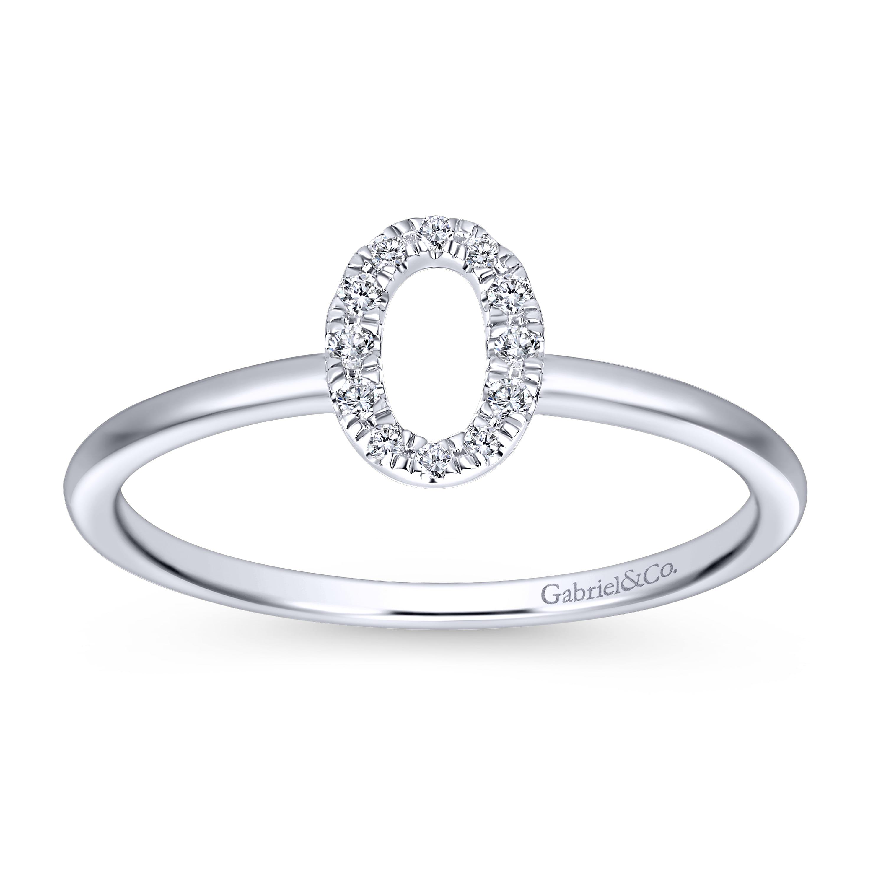 14K White Gold Pave Diamond Uppercase O Initial Ring - 0.06 ct - Shot 4