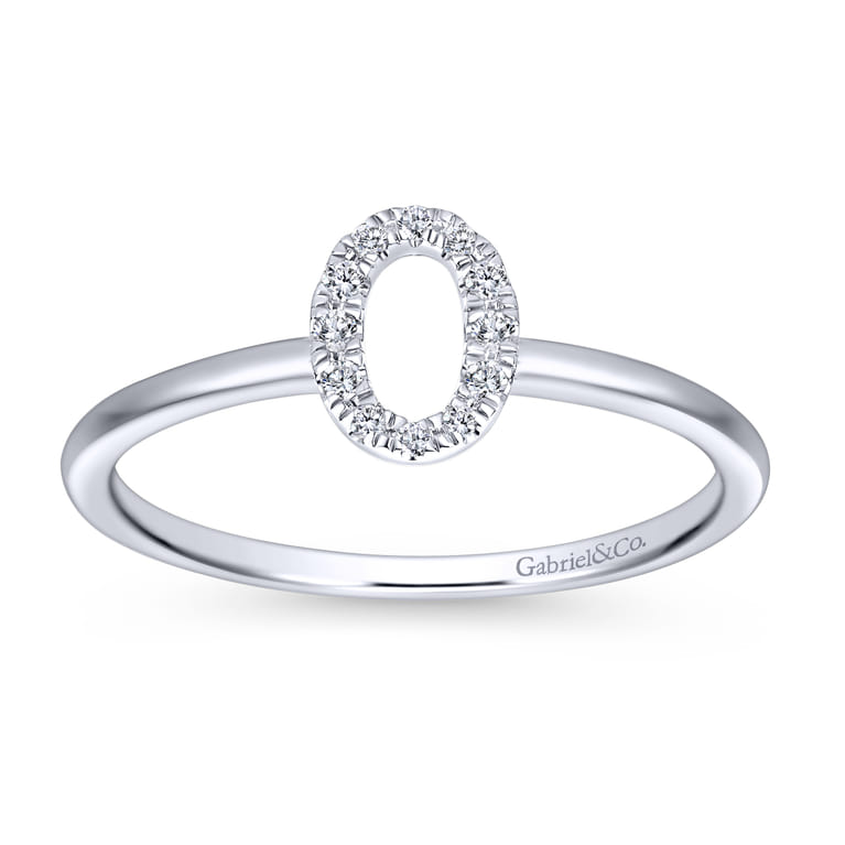 14K White Gold Pave Diamond Uppercase O Initial Ring - 0.06 ct - Shot 4