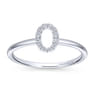 14K White Gold Pave Diamond Uppercase O Initial Ring - 0.06 ct