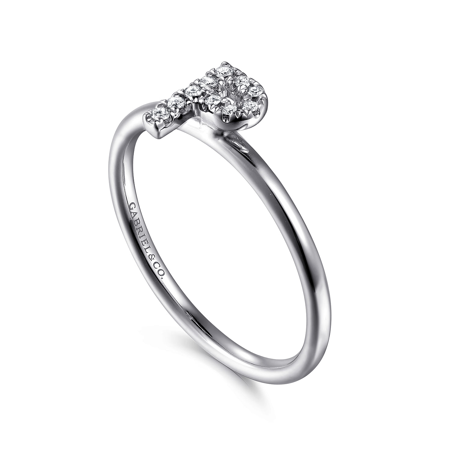 14K White Gold Pave Diamond Uppercase P Initial Ring - 0.05 ct - Shot 3