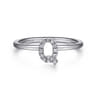 14K White Gold Pave Diamond Uppercase Q Initial Ring - 0.07 ct