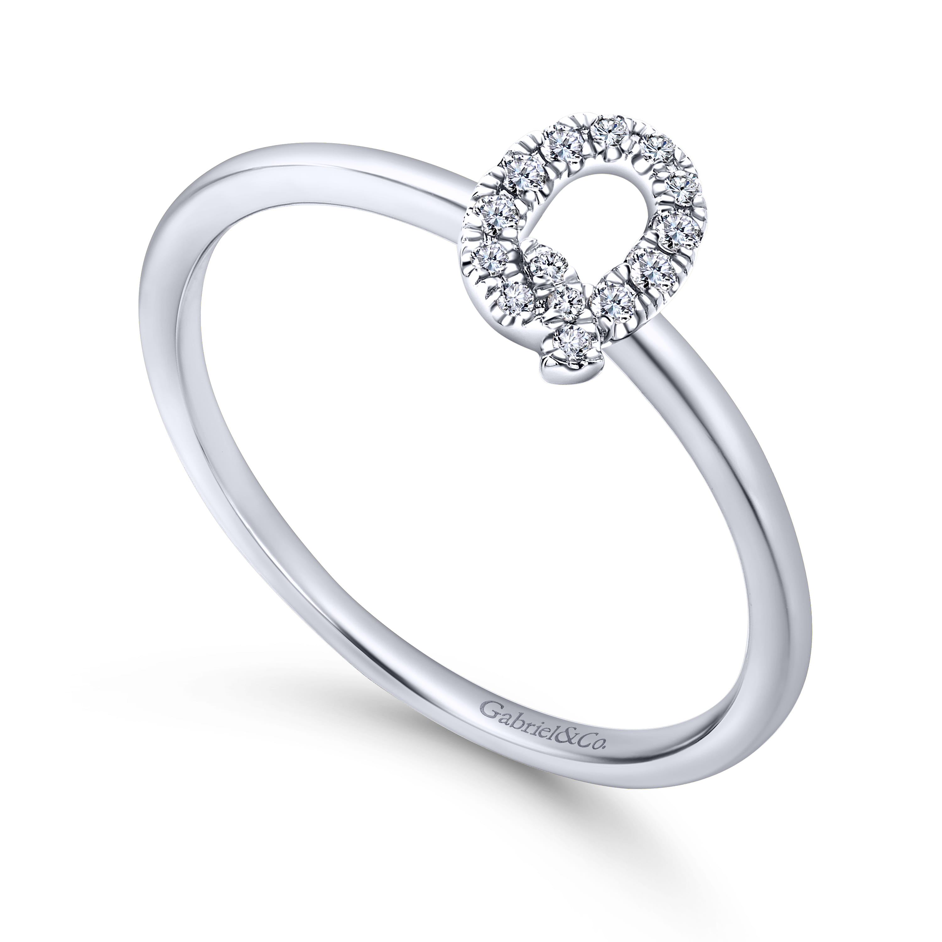 14K White Gold Pave Diamond Uppercase Q Initial Ring - 0.07 ct - Shot 3