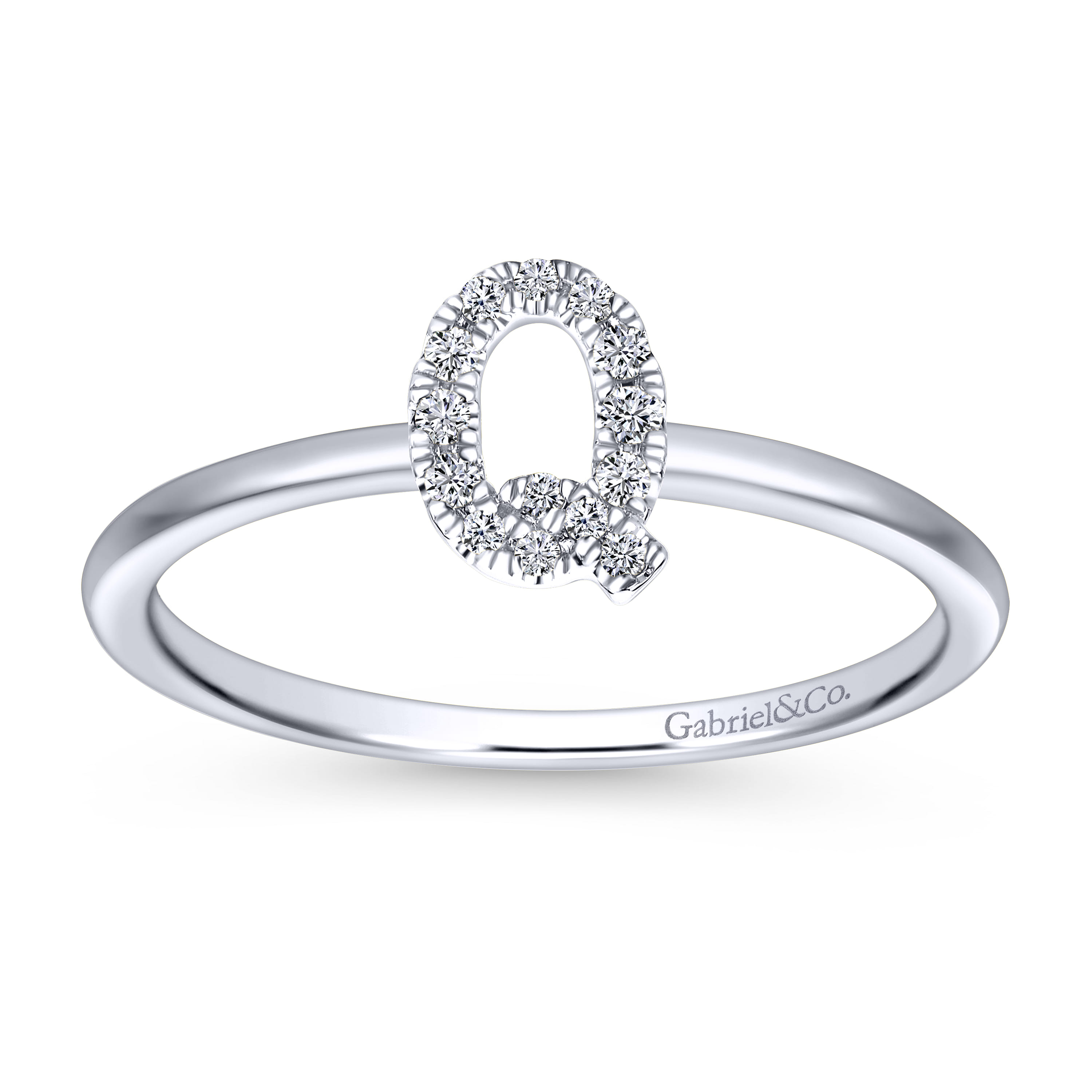 14K White Gold Pave Diamond Uppercase Q Initial Ring - 0.07 ct - Shot 4