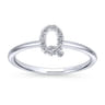 14K White Gold Pave Diamond Uppercase Q Initial Ring - 0.07 ct