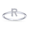 14K White Gold Pave Diamond Uppercase R Initial Ring - 0.06 ct