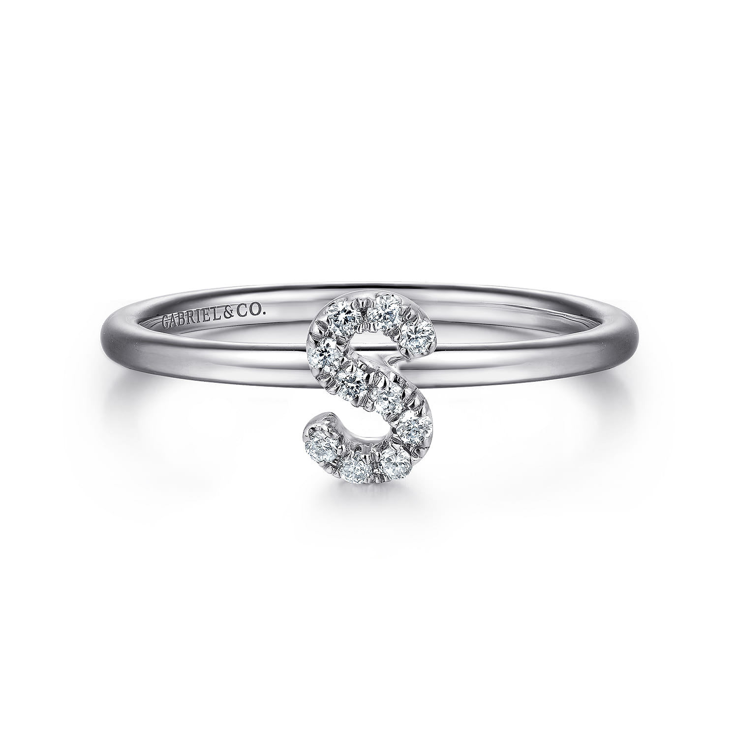 14K White Gold Pave Diamond Uppercase S Initial Ring - 0.07 ct - Shot 1