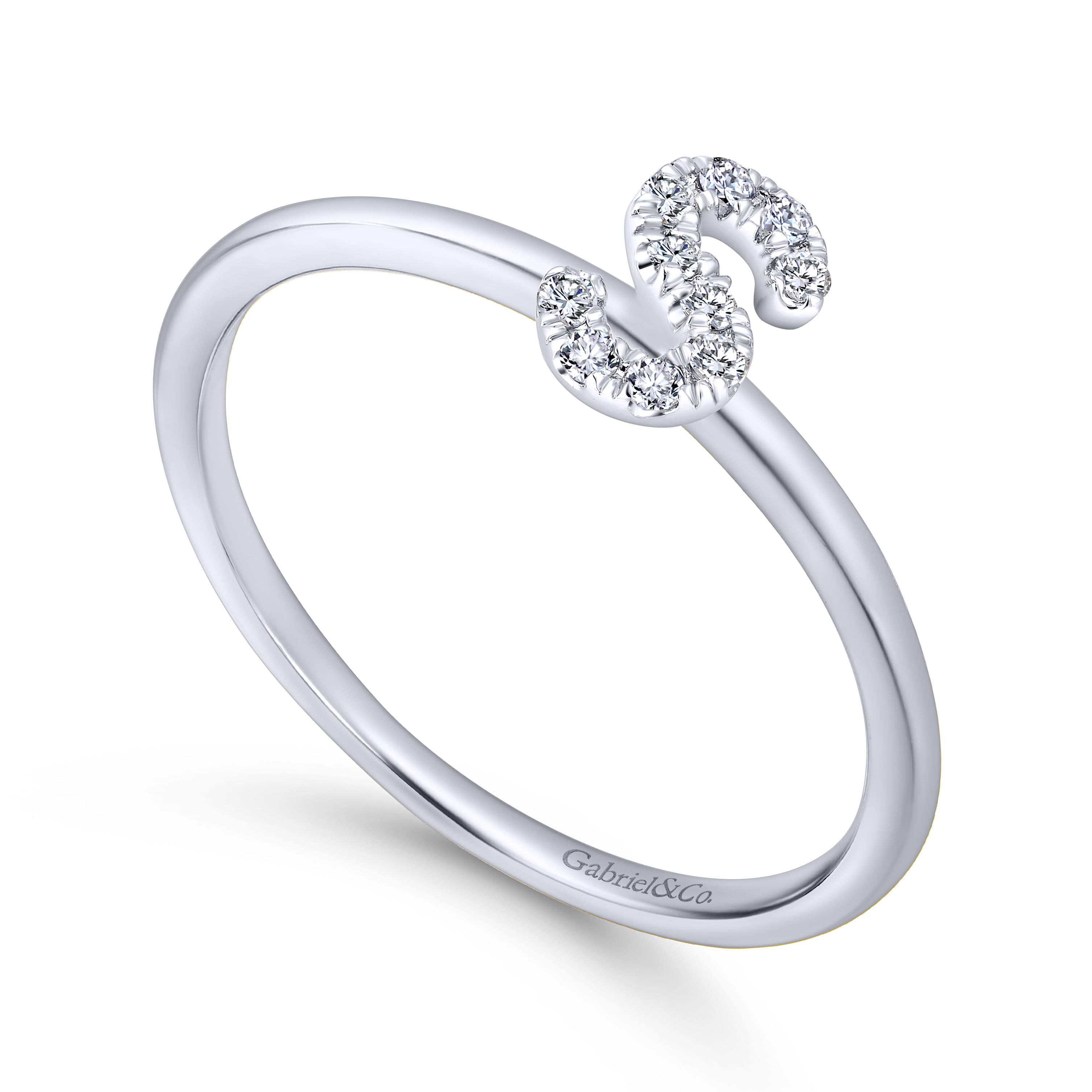 14K White Gold Pave Diamond Uppercase S Initial Ring - 0.07 ct - Shot 3