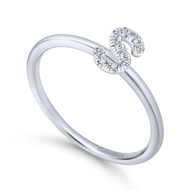 14K White Gold Pave Diamond Uppercase S Initial Ring - 0.07 ct - Shot 3