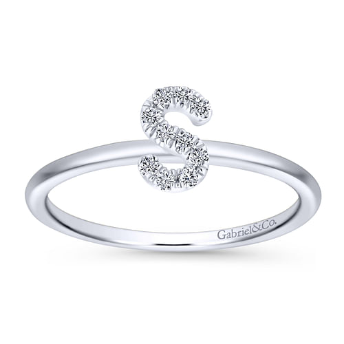 14K White Gold Pave Diamond Uppercase S Initial Ring - 0.07 ct - Shot 4