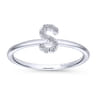 14K White Gold Pave Diamond Uppercase S Initial Ring - 0.07 ct